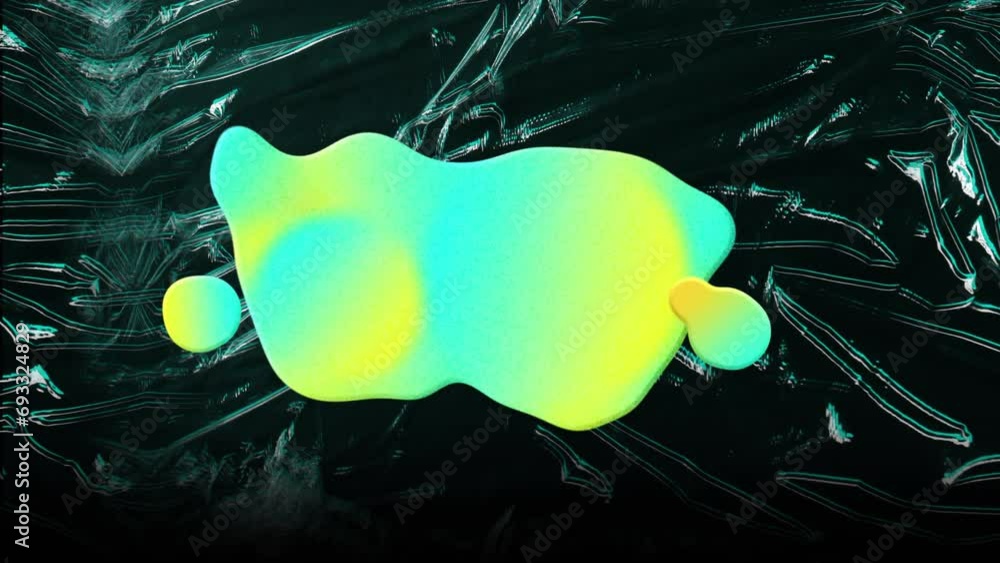 Poster animation of splash and moving and changing green texture and copy space on black background