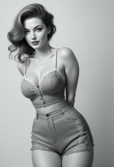 Sexy woman in lingerie, studio shot, monochrome