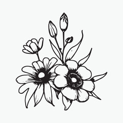 Flower coloring page hand drawn for kids vector black and white color