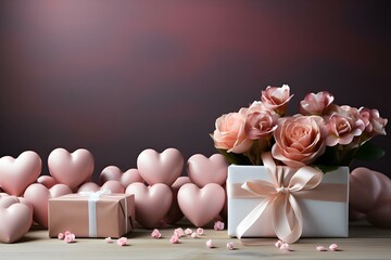 Gift, balloons, bow, heart: Valentine's Day, Christmas, Mother's Day, March 8, World Women's Day, Birthday, Wedding Day