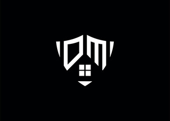 Real estate letter ON shield shape logo and house building vector template