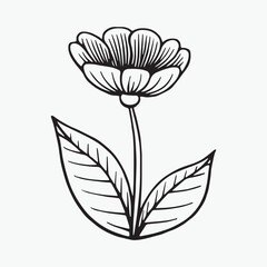 Flower coloring page hand drawn for kids vector black and white color