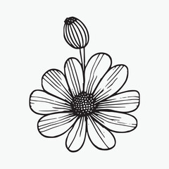 Flower coloring page hand drawn for kids vector black and white color