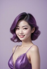 Beauty asian woman with purple hair and makeup, asian girl
