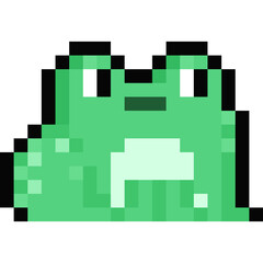 Pixel art cartoon cute green frog character.