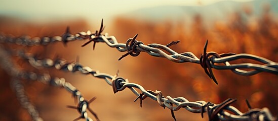 Shallow focus on aged barbed wire.