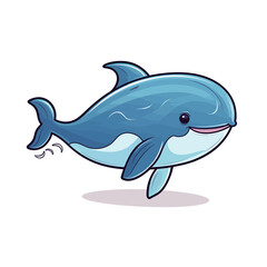Cute cartoon killer whale on a background of seaweed. Vector illustration.