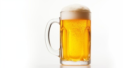A glass of beer on a white background.
