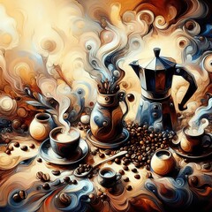 Enjoy coffee created from abstract oil painting art, Created ai generated