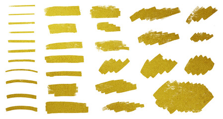 金色の筆の線のセット、ゴールドのストロークセット、金箔、金線、ゴールドライン - obrazy, fototapety, plakaty