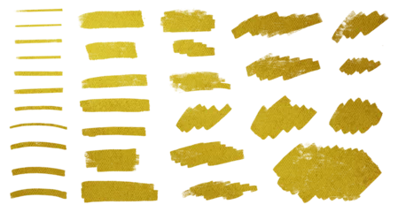 Deurstickers 金色の筆の線のセット、ゴールドのストロークセット、金箔、金線、ゴールドライン © fukufuku