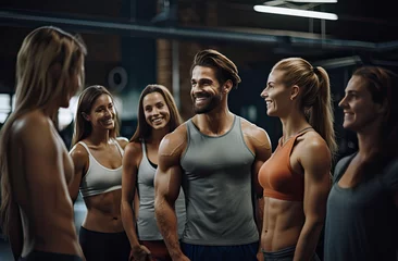 Foto op Plexiglas happy tan muscular group of friends taking a picture at the gym © Kien
