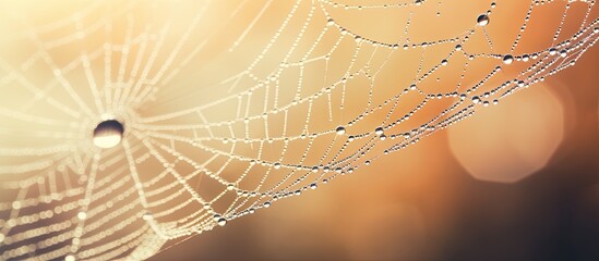 Morning dew glistens on a spider web.