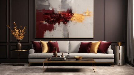 a balanced composition of golden, gray, and maroon hues, each color carefully placed to create a visually pleasing and harmonious background, 