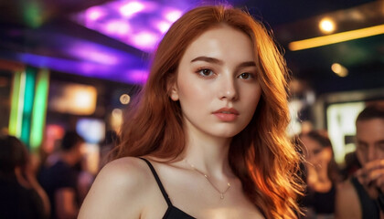 Beautiful young redhead girl relaxing and taking pictures of content for social networks