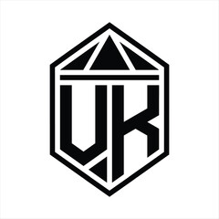 VK Letter Logo monogram simple hexagon shield shape with triangle crown isolated style design