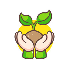 Plant growing in hand icon vector. 