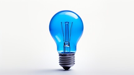 a blue light bulb, emphasizing its calming glow and serene color, perfectly isolated on a spotless white background.