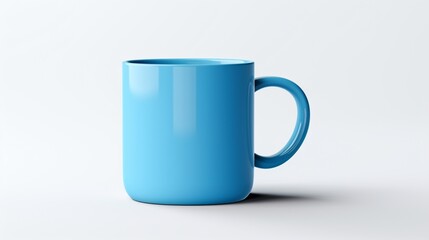 a blue mug, showcasing its smooth surface and modern design, perfectly isolated on a spotless white background.