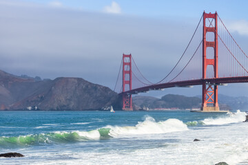 Beautiful view of the Golden Gate Bridge in San Francisco, pastel colors. Concept, travel, world...