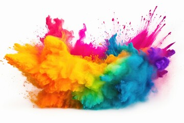 Colorful cloud of powder on a white background. Perfect for celebrations and events.