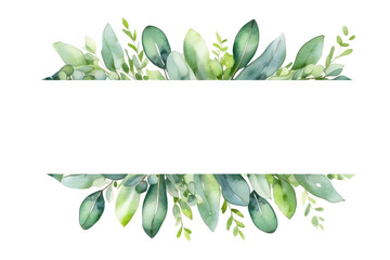 Watercolor of green floral banner with eucalyptus leaves on transparent background - obrazy, fototapety, plakaty