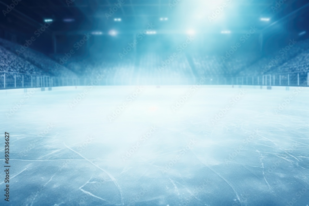 Sticker An ice hockey rink illuminated by a blue light. Perfect for sports or winter-themed projects