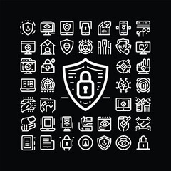Security Icons Set - Firewall Network, Private Communication, and Data Protection - Minimallest Security and Privacy Logo Black and White
