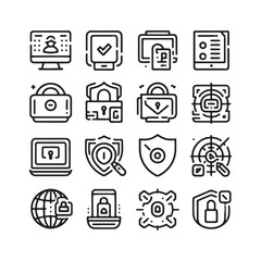 Security Icons Set - Password Protection, Bug Shield, and Secure Cloud Storage - Minimallest Security and Privacy Logo Black and White
