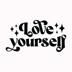 Love yourself, Rear View Mirror with motivational quotes illustration