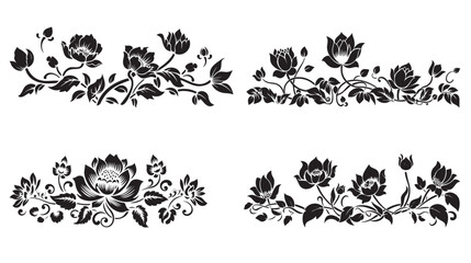 Lotus Floral Silhouette: Traditional Chinese Painting in Vector Art