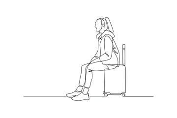 Waiting terminal area. Transportation public area drawing by simple continuous line. Vector, transportation minimalist concept.