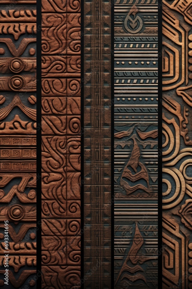 Poster Various patterns displayed on a wall. Ideal for adding a touch of design and texture to any space
