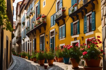 The city's historic center is home to traditional homes with flowers in pots outside