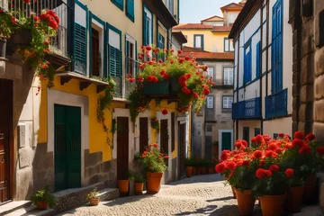 Foto op Canvas Traditional houses with flowers in pots near the house, the historical center of the city © Stone Shoaib