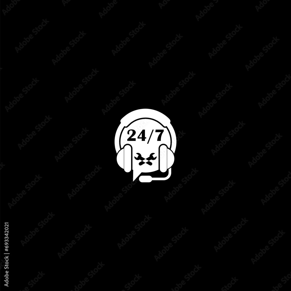 Poster support 24 for 7 user chat icon isolated on dark background