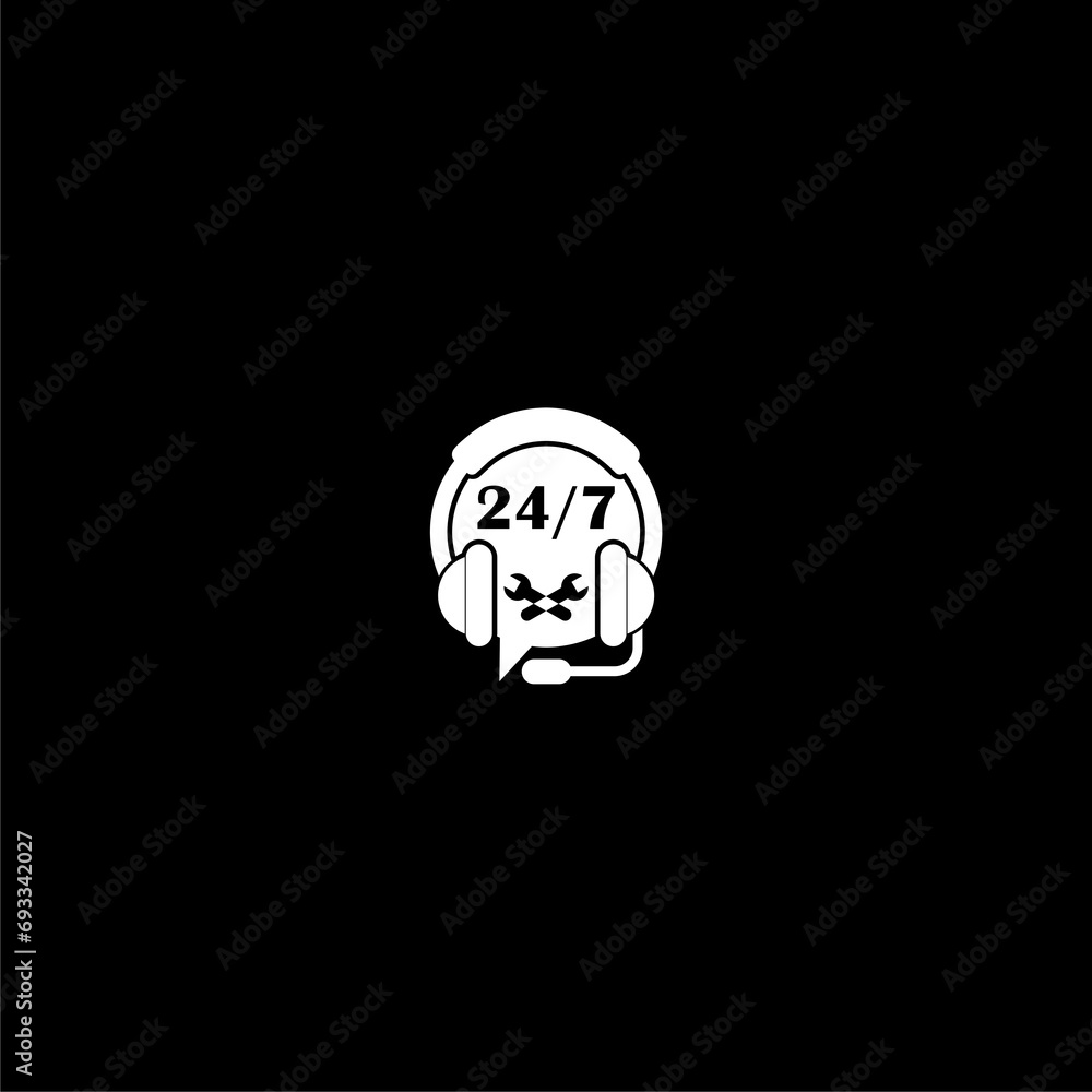 Poster support 24 for 7 user chat icon isolated on dark background