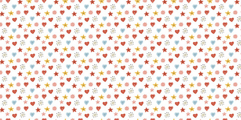 heart and flowers and star shapes pattern background
