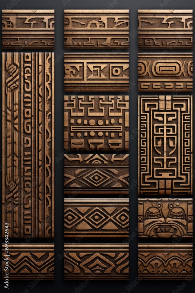 Poster Four wooden panels featuring intricate and unique designs. Perfect for adding a touch of elegance and charm to any space.
