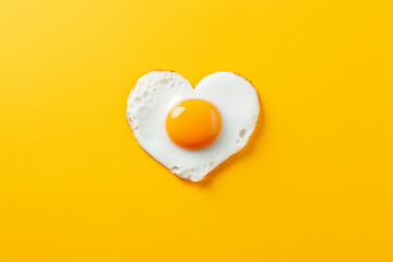A heart shaped fried egg on a bright color background - obrazy, fototapety, plakaty