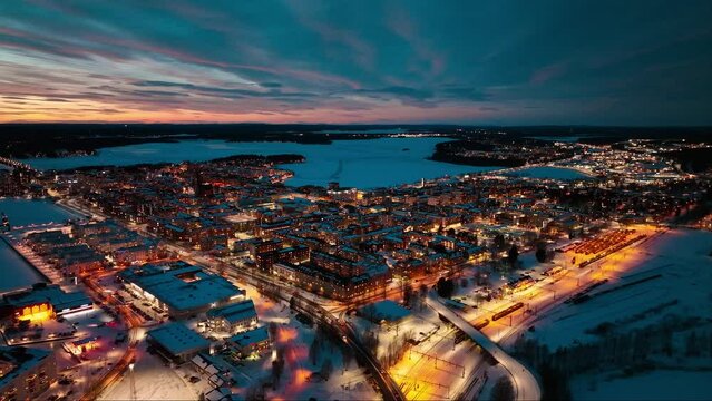 Lule&aring;, located in the northern reaches of Sweden, sunset in winter
