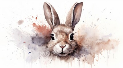 Rabbit portrait. Watercolor hand drawn illustration isolated on white background Generative AI