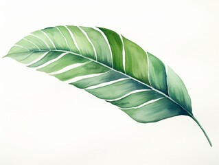 Tropical leaf isolated on white background. Watercolor illustration. Generative AI