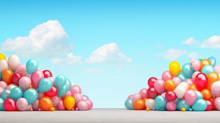 Festive balloon celebration mockup designed to convey joy and happiness, with an array of colorful balloons arranged in a visually appealing and dynamic composition.