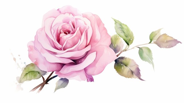 Watercolor rose. Hand painted illustration. Isolated on white background. Generative AI