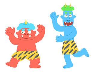 楽しそうに踊っている赤鬼と青鬼