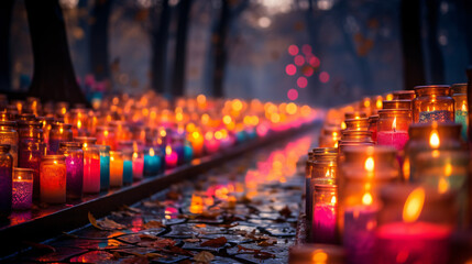 Colorful candles on the cemetery at All Saints Day
