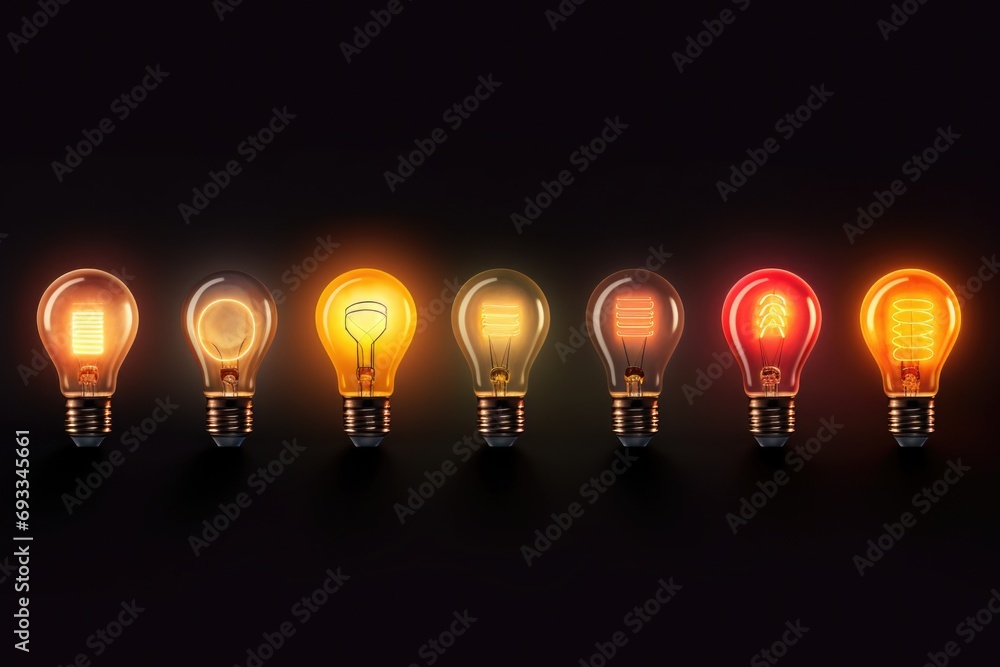 Aufkleber a row of light bulbs with different colors. can be used for concepts such as creativity, innovation,