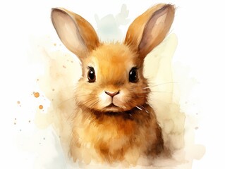 Hand drawn watercolor portrait of cute red hare. illustration. Generative AI