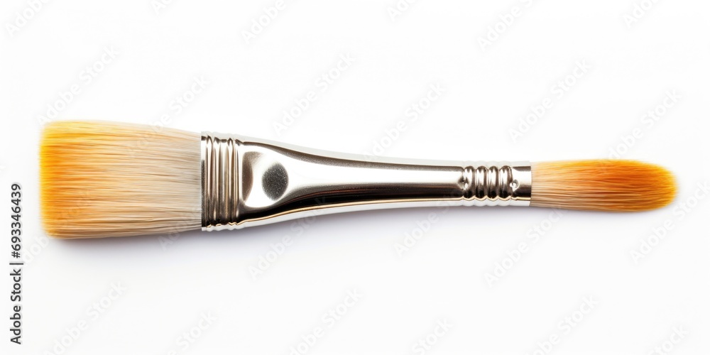 Aufkleber A close up view of a paint brush resting on a smooth white surface. This image can be used for various creative projects